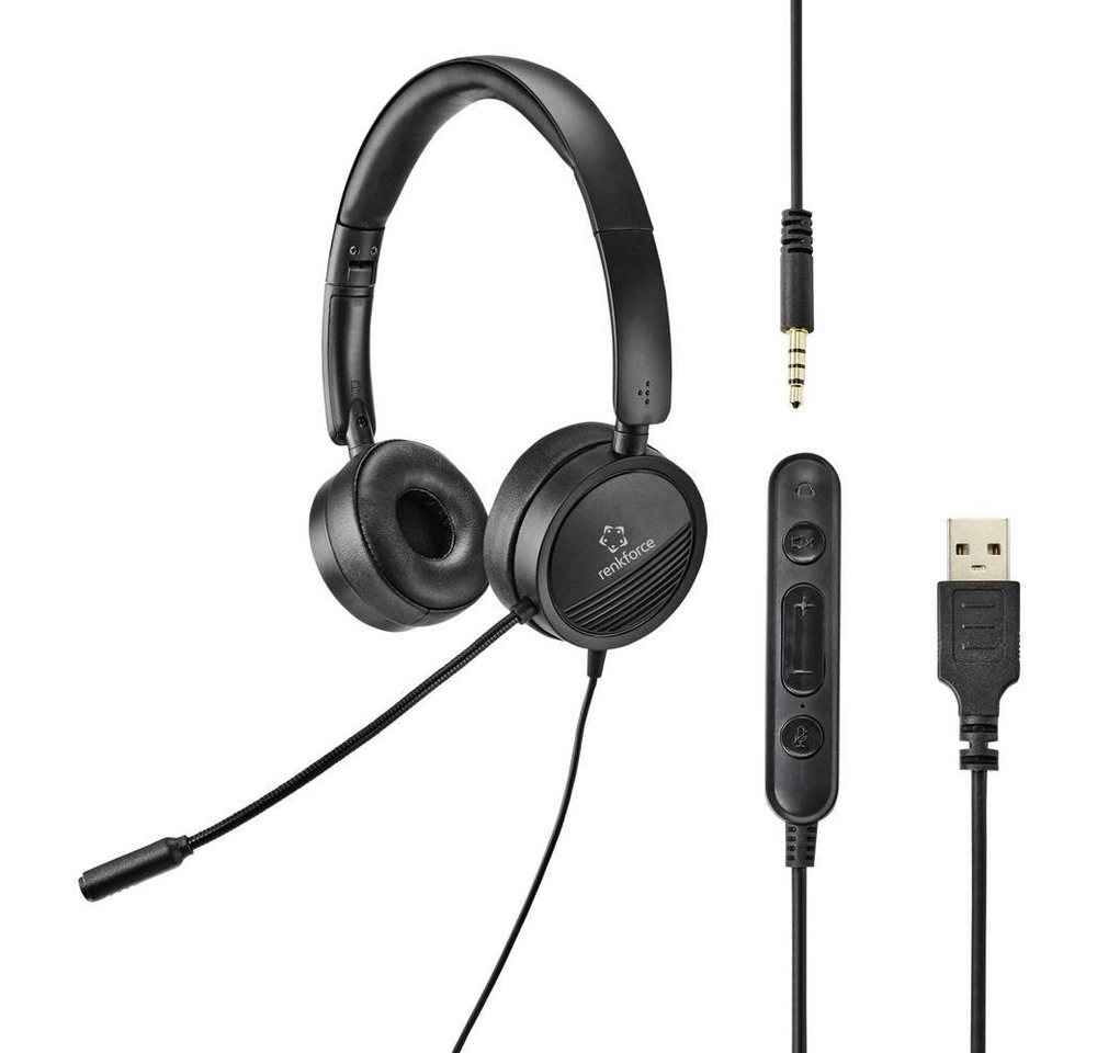 Renkforce 2-in-1-Headset mit 3.5 mm-Stecker & Kopfhörer (Lautstärkeregelung, Mikrofon-Stummschaltung) von Renkforce