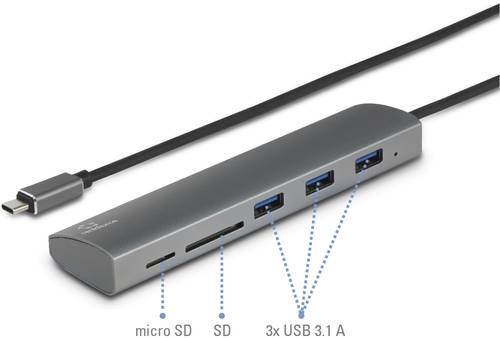Renkforce 3 Port USB 3.2 Gen 1-Hub (USB 3.0) mit eingebautem SD-Kartenleser, mit Aluminiumgehäuse S von Renkforce