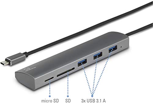 Renkforce 3 Port USB 3.2 Gen 1-Hub (USB 3.0) mit eingebautem SD-Kartenleser, mit Aluminiumgehäuse Silber von Renkforce