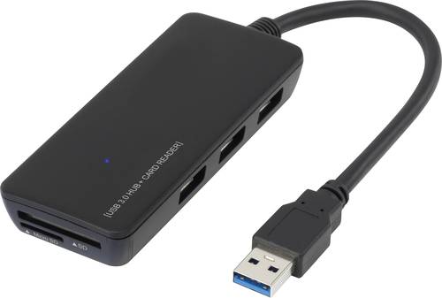 Renkforce 3 Port USB 3.2 Gen 1-Hub (USB 3.0) mit eingebautem SD-Kartenleser Schwarz von Renkforce