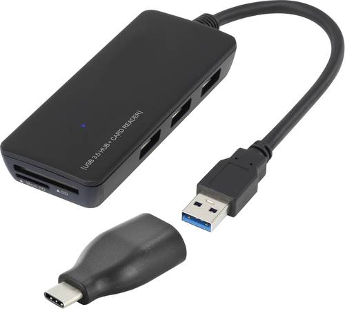 Renkforce 3 Port USB 3.2 Gen 1-Hub (USB 3.0) mit eingebautem SD-Kartenleser Schwarz von Renkforce