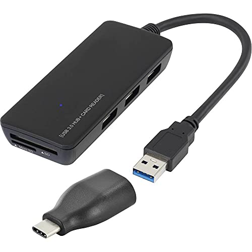 Renkforce 3 Port USB 3.2 Gen 1-Hub (USB 3.0) mit eingebautem SD-Kartenleser Schwarz von Renkforce