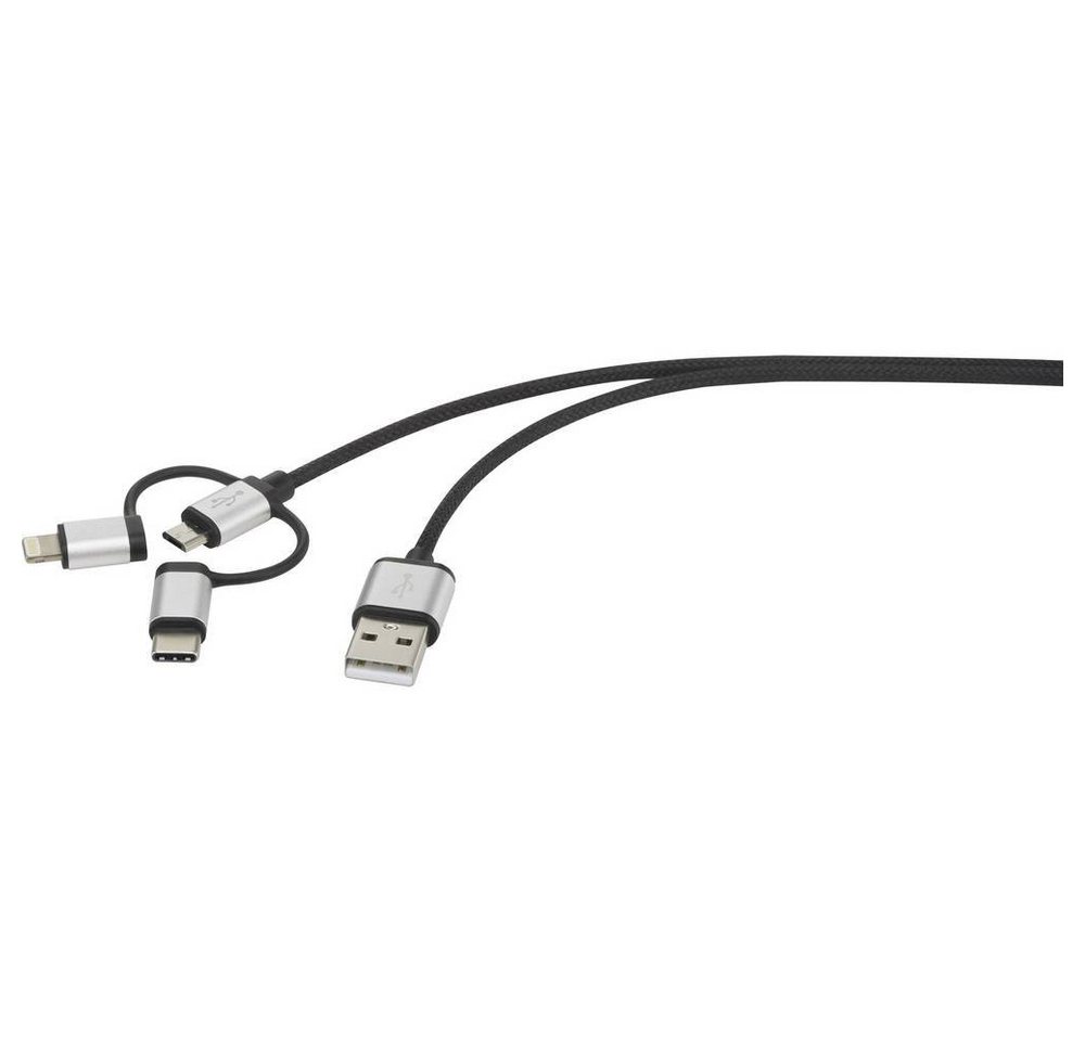 Renkforce 3-in-1 Micro-USB/Lightning/USB-C® Lade- & USB-Kabel, (25.00 cm), gesleeved von Renkforce