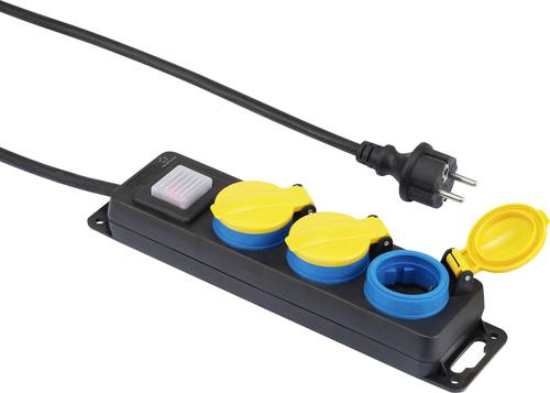 Renkforce 350E-CMB Steckdosenleiste mit Schalter 3fach Schwarz, Gelb, Blau Schutzkontakt 1St. von Renkforce