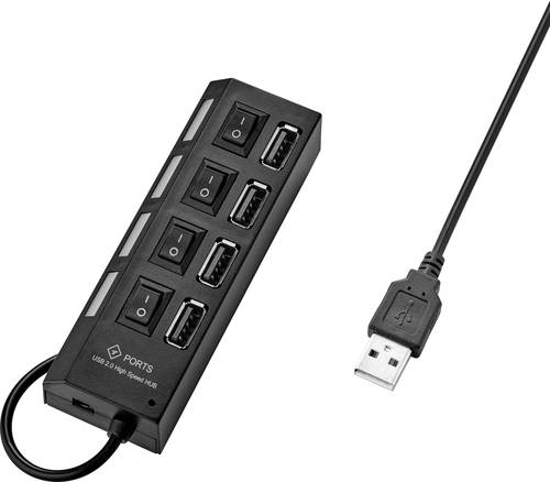 Renkforce 4 Port USB 2.0-Hub einzeln schaltbar, mit Status-LEDs Schwarz von Renkforce