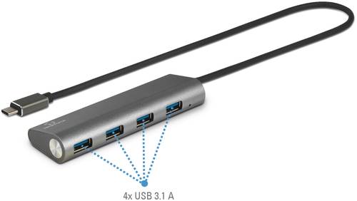 Renkforce 4 Port USB 3.1 Gen 1-Hub mit Aluminiumgehäuse Silber von Renkforce