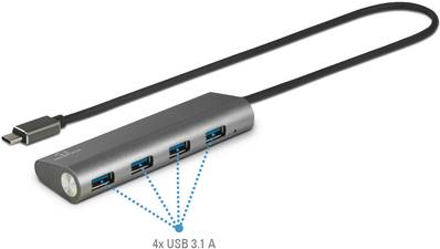 Renkforce 4 Port USB 3.1-Hub mit Aluminiumgehäuse Silber (RF-3374944) von Renkforce