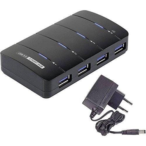 Renkforce 4 Port USB 3.2 Gen 1-Hub (USB 3.0) mit Schnellladeport, mit Status-LEDs Schwarz von Renkforce