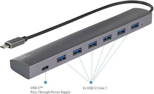 Renkforce 6+1 Port USB 3.1 Gen 1-Hub mit Pass-Through Stromanschluss, mit Aluminiumgehäuse Silber von Renkforce