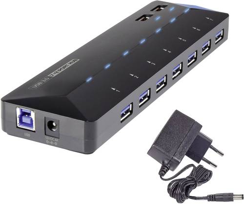 Renkforce 7+2 Port USB 3.2 Gen 1-Hub (USB 3.0) mit Schnellladeport, mit Status-LEDs Schwarz von Renkforce