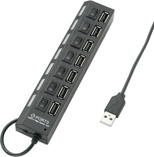 Renkforce 7 Port USB 2.0-Hub einzeln schaltbar, mit Status-LEDs Schwarz von Renkforce
