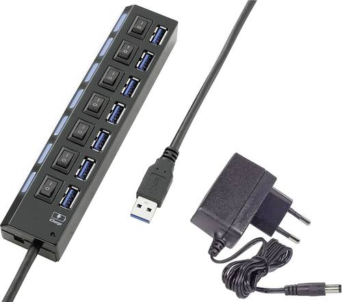 Renkforce 7 Port USB 3.2 Gen 1-Hub (USB 3.0) einzeln schaltbar, mit Status-LEDs, mit iPad-Ladeport S von Renkforce
