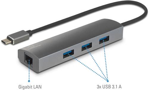 Renkforce Netzwerkadapter/Hub 1 GBit/s USB-C® 5Gbps, LAN (10/100/1000MBit/s), USB 3.2 Gen 1 (USB 3. von Renkforce