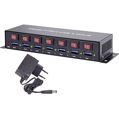 Renkforce RF-3269622 7 Port USB 3.2 Gen 1-Hub (USB 3.0) Metallgehäuse, einzeln schaltbar, zur Wandmontage Schwarz von Renkforce