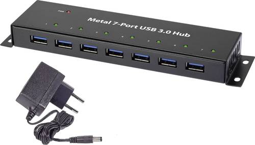 Renkforce RF-3955359 7 Port USB 3.2 Gen 1-Hub (USB 3.0) zur Wandmontage, Metallgehäuse Schwarz von Renkforce