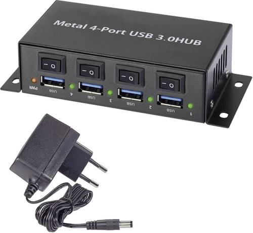 Renkforce RF-3955362 4 Port USB 3.2 Gen 1-Hub (USB 3.0) Metallgehäuse, einzeln schaltbar, zur Wandm von Renkforce