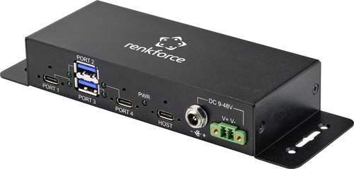 Renkforce RF-4679566 2+2 Port USB 3.0-Hub Metallgehäuse, zur Wandmontage Schwarz von Renkforce