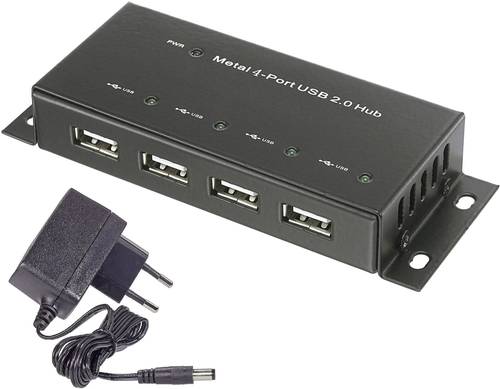 Renkforce RF-4830984 4 Port USB 2.0-Hub Metallgehäuse, zur Wandmontage Schwarz von Renkforce