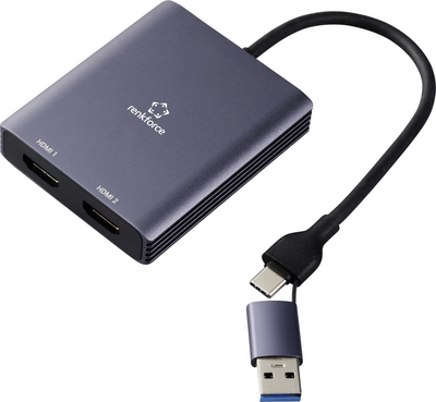 Renkforce RF-6418198 USB-C HDMI Adapter[1x USB-A - 2x] Grau 4K UHD 15 (RF-6418198) von Renkforce