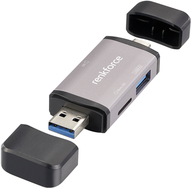 Renkforce RF-CR-480 Externer Speicherkartenleser USB-A USB-C Alu um-Grau (RF-6441776) von Renkforce