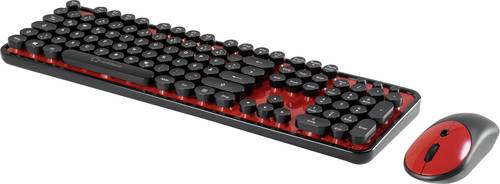 Renkforce RF-DS-RETRO Funk Tastatur, Maus-Set Deutsch, QWERTZ Schwarz, Rot von Renkforce