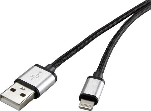Renkforce USB-Kabel USB 2.0 USB-A Stecker, Apple Lightning Stecker 0.50m Dunkelgrau gesleeved RF-396 von Renkforce