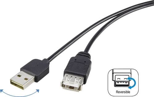 Renkforce USB-Kabel USB 2.0 USB-A Stecker, USB-A Buchse 1.80m Schwarz beidseitig verwendbarer Stecke von Renkforce