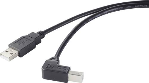 Renkforce USB-Kabel USB 2.0 USB-A Stecker, USB-B Stecker 0.5m Schwarz 90° nach unten gewinkelt RF-4 von Renkforce