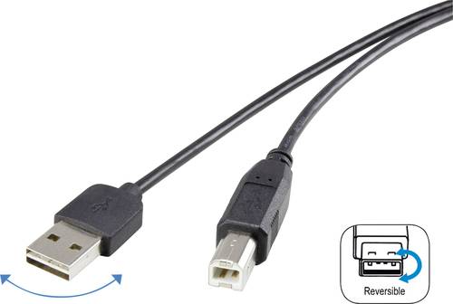 Renkforce USB-Kabel USB 2.0 USB-A Stecker, USB-B Stecker 1.80m Schwarz beidseitig verwendbarer Steck von Renkforce