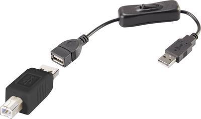 Renkforce USB-Kabel USB 2.0 USB-A Stecker, USB-B Stecker 25.00 cm Schwarz inkl. Ein/Aus-Schalter, vergoldete Steckkontakte (RF-3346618) von Renkforce
