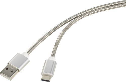 Renkforce USB-Kabel USB 2.0 USB-A Stecker, USB-C® Stecker 1.00m Silber Kabelmantel aus rostfreiem S von Renkforce