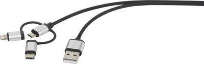 Renkforce USB-Kabel USB 2.0 USB-A Stecker, USB-C Stecker, USB-Micro-B Stecker, Apple Lightning Stecker 25.00 cm Dunkelgrau gesleeved (RF-3335106) von Renkforce