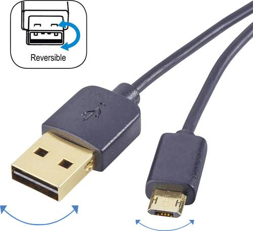 Renkforce USB-Kabel USB 2.0 USB-A Stecker, USB-Micro-B Stecker 1.00m Schwarz beidseitig verwendbarer von Renkforce