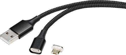 Renkforce USB-Kabel USB 2.0 USB-A Stecker, USB-Micro-B Stecker 1.00m Schwarz magnetischer Stecker RF von Renkforce