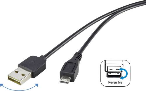 Renkforce USB-Kabel USB 2.0 USB-A Stecker, USB-Micro-B Stecker 1.80m Schwarz beidseitig verwendbarer von Renkforce