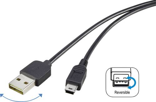 Renkforce USB-Kabel USB 2.0 USB-A Stecker, USB-Mini-B Stecker 1.80m Schwarz beidseitig verwendbarer von Renkforce