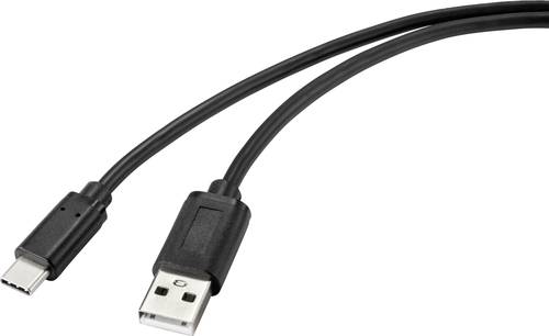 Renkforce USB-Kabel USB 2.0 USB-C® Stecker, USB-A Stecker 1.00m Schwarz mit antimikrobieller Oberfl von Renkforce