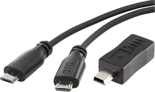 Renkforce USB-Kabel USB 2.0 USB-Micro-B Stecker, USB-Mini-B Stecker 0.15m Schwarz mit OTG-Funktion, von Renkforce