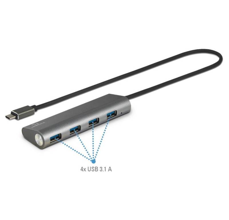 Renkforce USB-Verteiler Renkforce 4 Port USB 3.1 Gen 1-Hub mit Aluminiumgehäuse Silber von Renkforce