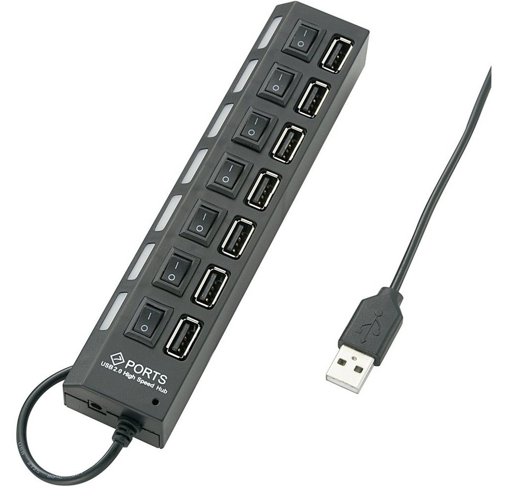 Renkforce USB-Verteiler Renkforce 7 Port USB 2.0-Hub einzeln schaltbar, mit Status-LEDs Schwa von Renkforce