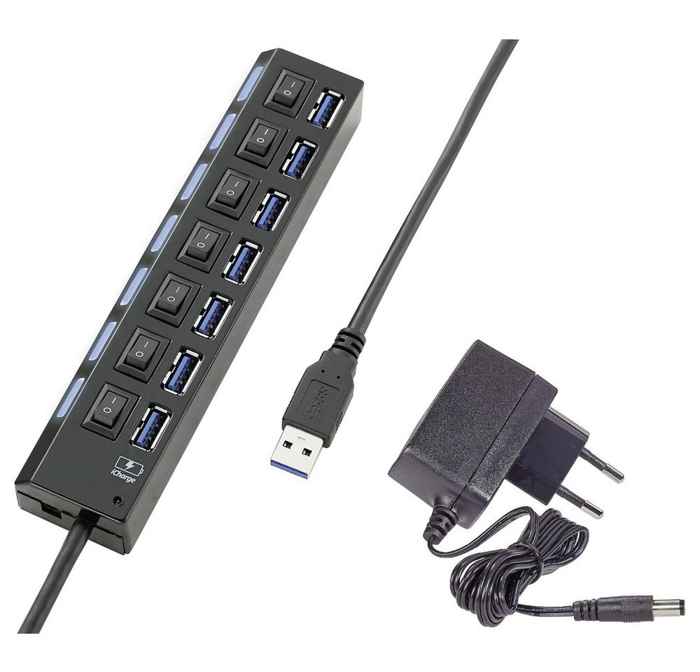 Renkforce USB-Verteiler Renkforce 7 Port USB 3.2 Gen 1-Hub (USB 3.0) einzeln schaltbar, mit S von Renkforce