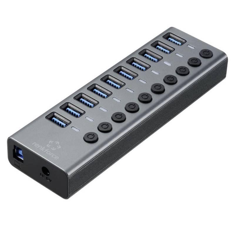 Renkforce USB-Verteiler Renkforce RF-6027504 10 Port USB 3.2 Gen 2-Hub einzeln schaltbar, mit von Renkforce