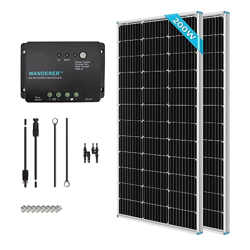 Renogy 12V 1kwh Solaranlage, Inselanlage Solar Set mit 200W 12V Monokristallin Solarmodul, 30A Solarladeregler Negativ-Erdung, Kabeln und Halterungen für Garten, Balkon, Camper, RV und Wohnmobil von Renogy