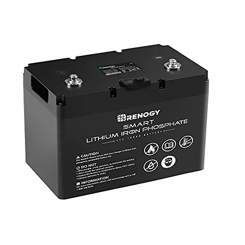 Renogy LiFePO4 12V 100Ah Lithium Batterie Solarbatterie mit Smart BMS - Versorgungsbatterie für Wohnmobil und Camping, 10 Jahre Batterielebensdauer von Renogy