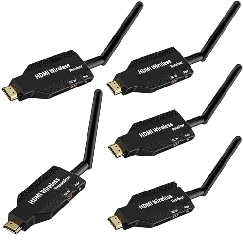 Renvmexy Kabelloser HDMI-Extender, Plug-and-Play, 50 m, kabelloser HDMI-Sender und 4 Empfänger, 1080p, HD, 5G, WLAN, für Laptop zu TV, PC, Monitor, Projektor von Renvmexy