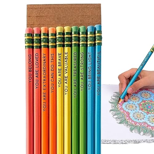 Buntstifte – Bleistifte zurück zur Schule, 10 lustige positive Bleistifte aus mit inspirierenden Worten für Studenten, Klassenzimmer, Schulanfang Renywosi von Renywosi
