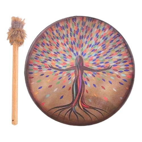 Handtrommel Vegane Schamanentrommel Sibirische Trommel, Bunte Handgefertigte Schamanische Trommel Aus, Handtrommel Mit Schlägel, Handgemachte Percussion Frame Drum Musikinstrument 25cm von Renywosi