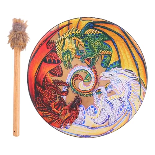 Handtrommel Vegane Schamanentrommel Sibirische Trommel, Bunte Handgefertigte Schamanische Trommel Aus, Handtrommel Mit Schlägel, Handgemachte Percussion Frame Drum Musikinstrument 25cm von Renywosi