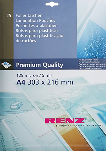 Renz Laminierfolien DIN A4, 303 x 216 mm, 2 x 125 mic; VE 25 Stück von Renz