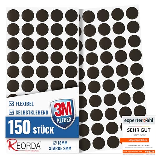 Reorda® Magnetplättchen selbstklebend (150 Kreise) | Starker 3M-Kleber ermöglicht ausgezeichnete Klebekraft | Vielseitige Flache Magnete zum basteln & schneiden | Ideal nutzbar für Schule & Büro von Reorda